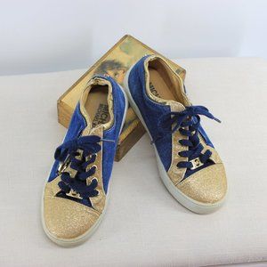 Michael Kors blue jean and gold glitter shoes